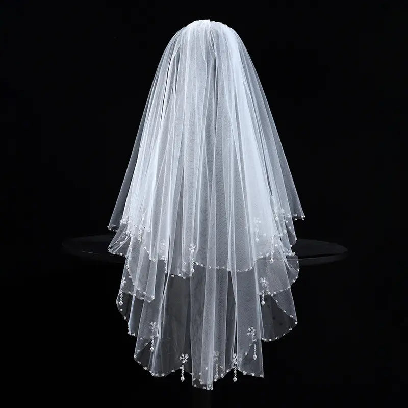 Bride Crystal and Pearl Sequins Veil with Hair Comb