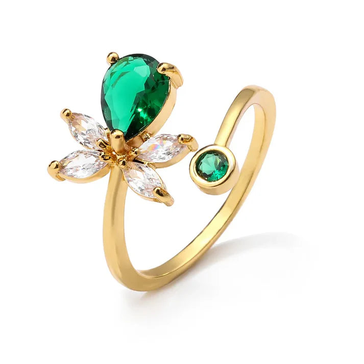 Emerald Green Zircon Adjustable Copper Ring - European Fashion Statement