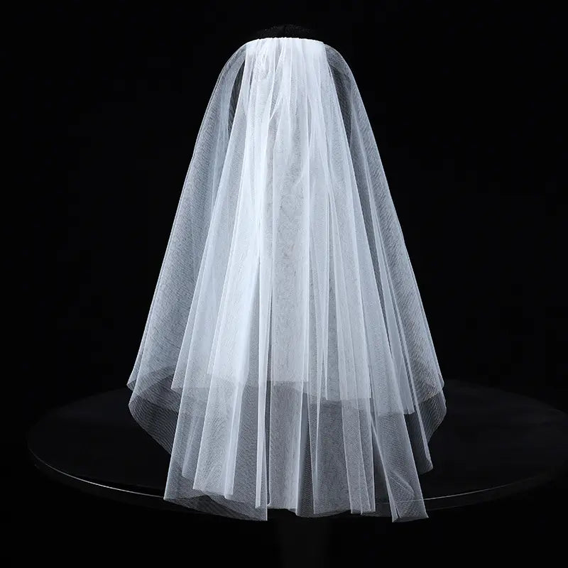 Simple Double Layers Bride Veil with Hair Comb Medium length