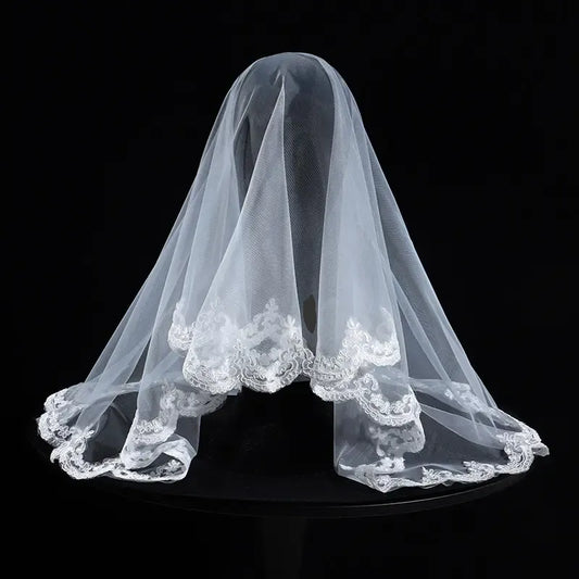 Long Lace Applique  Wedding Veil