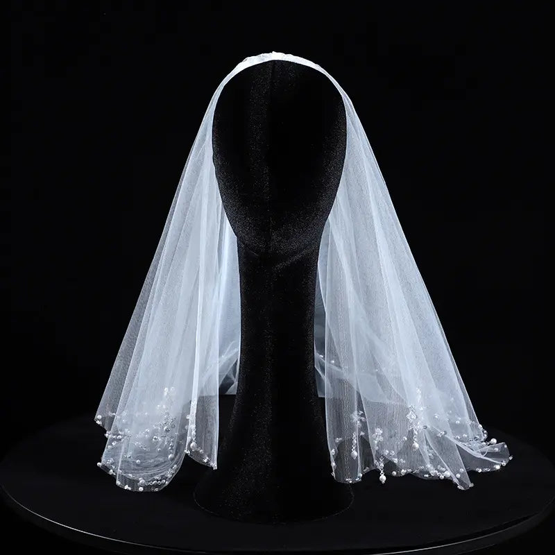 Bride Crystal and Pearl Sequins Veil with Hair Comb