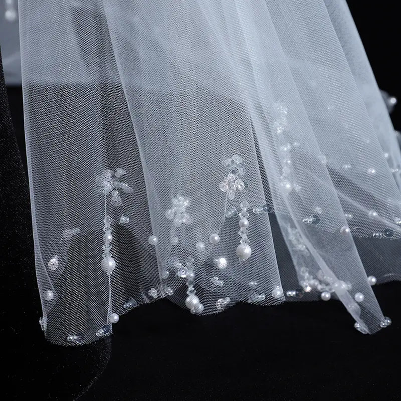 Bride Crystal and Pearl Sequins Veil with Hair Comb