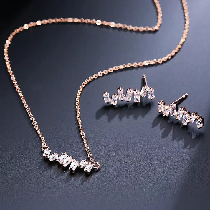 Two-Piece Irregular Zircon Jewelry Set – Simple Necklace & Earrings