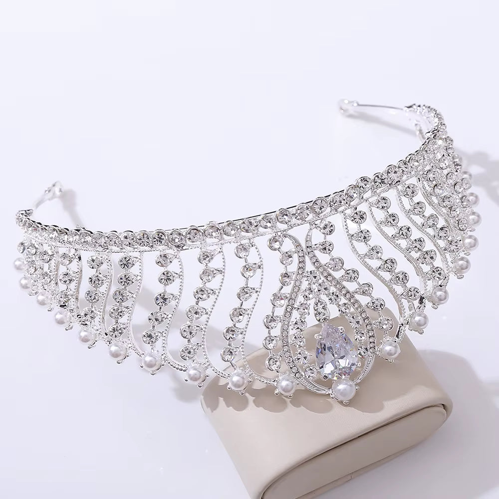 Headpiece Rhinestone Crown with Pearl Classic Crystal Princess Wedding Crowns Bridal Tiaras for Party Hair Accessories