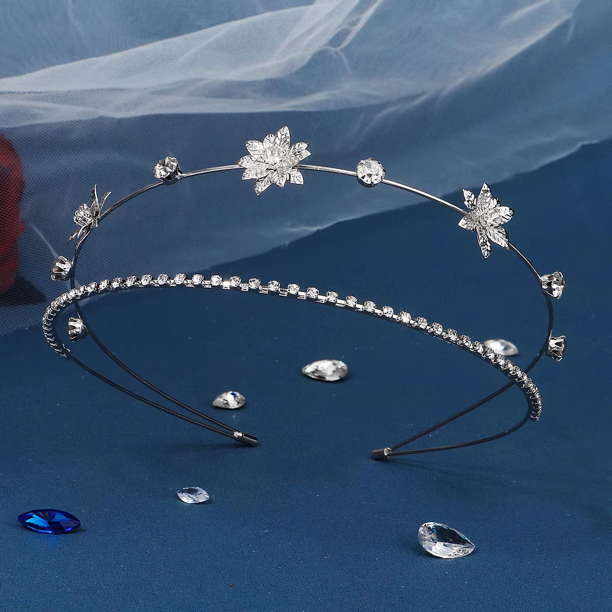 Drop Shipping Silver Color Metal Flower Headband Party Girls Hot Sale Wedding Bride Crystal Tiaras for Bridal Hairband for Party