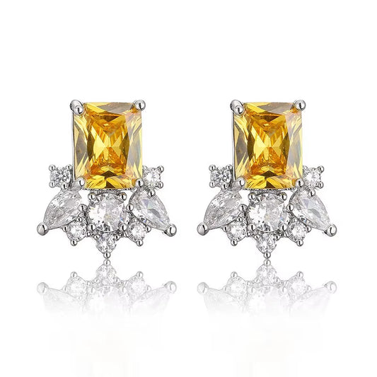 Fashion Jewelry Women Shining Zircon Earrings Square Cut Inlaid Cubic Zirconia CZ Diamond Stud Earring