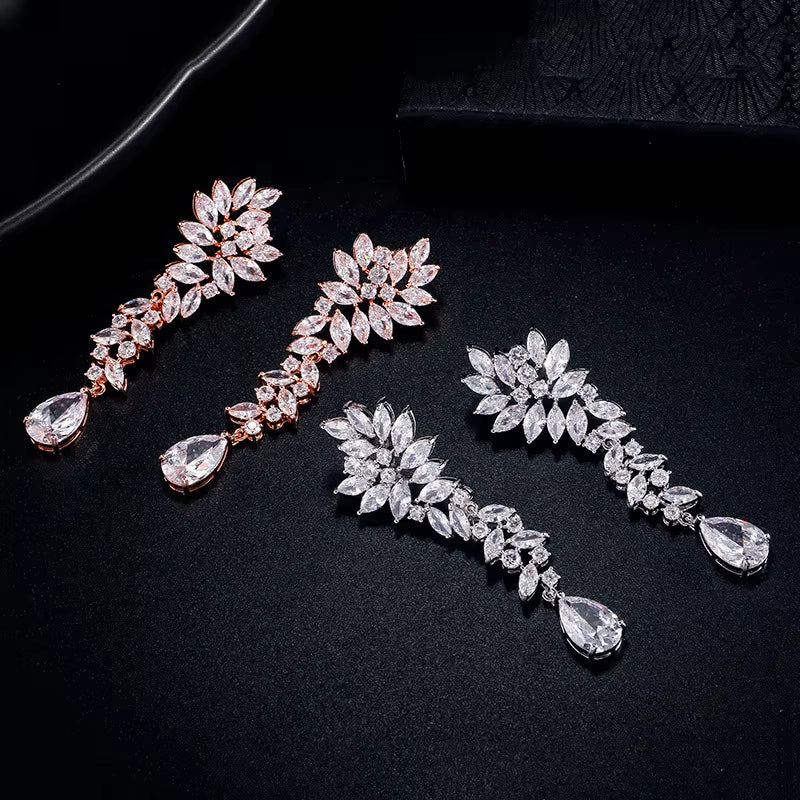 Personalized Long Drop Earrings Female Temperament Luxury Full Set Zircon Bridal Earrings