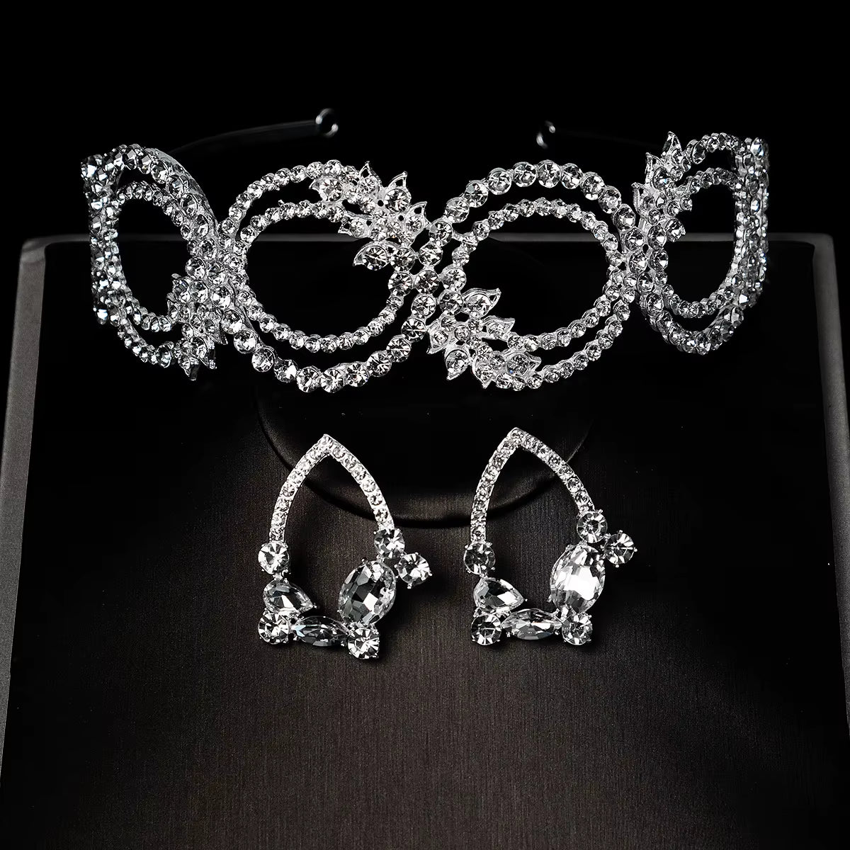 3Pcs/Set Rhinestone Wedding Bridal Jewelry Set Crown Earrings Set for Women Party