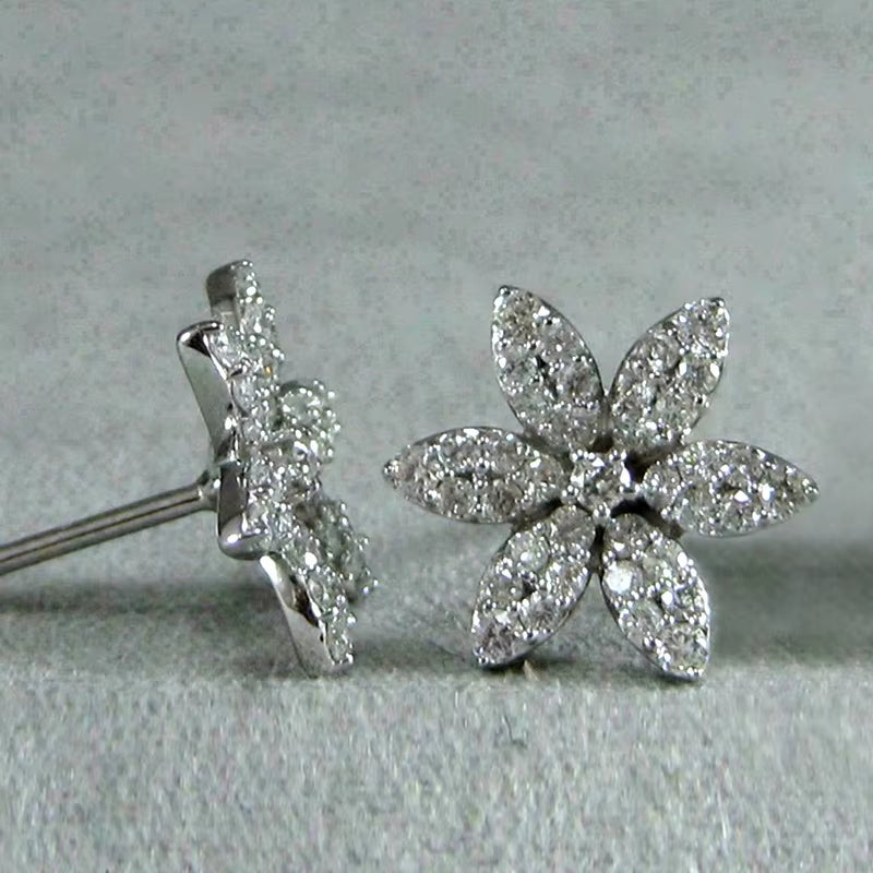 Cute Snowflake Stud Flower Zircon Custom Bridal Crystal Earrings Elegant Fashion Fine Jewelry Wedding Earring Women