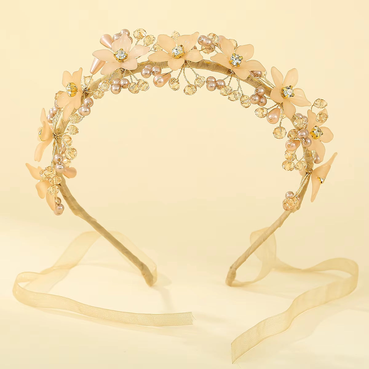 Drop Shipping Plastic Flower Pearl Hot Sale Wedding Bride Rhinestone Crystal Tiaras Crown for Bridal Queens Corona Hairband