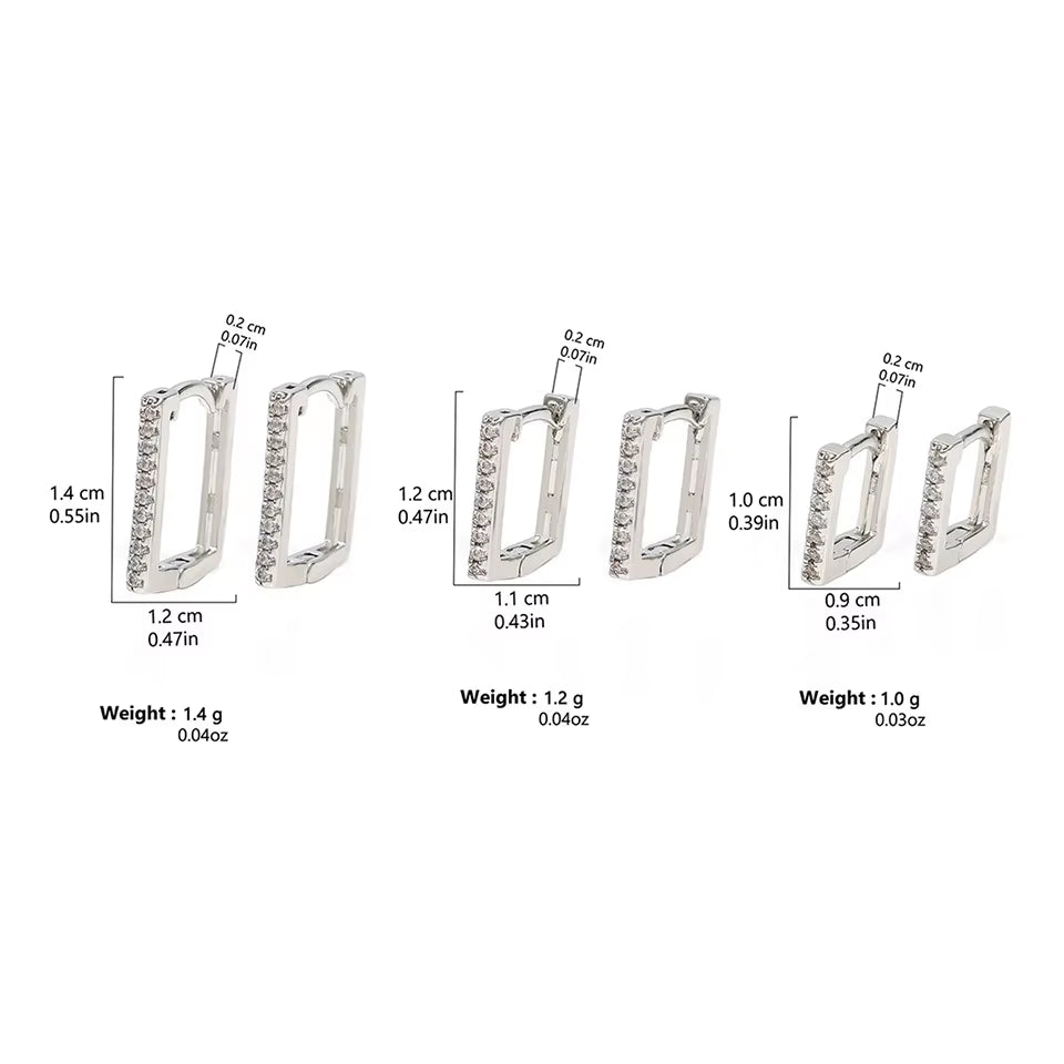 New Micro-Set Boutique Fashion Earrings Temperament Copper Zirconia Rectangular Earrings Female Jewelry