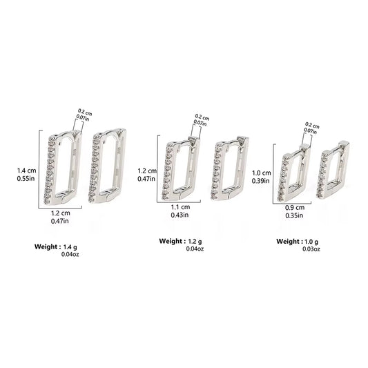 New Micro-Set Boutique Fashion Earrings Temperament Copper Zirconia Rectangular Earrings Female Jewelry