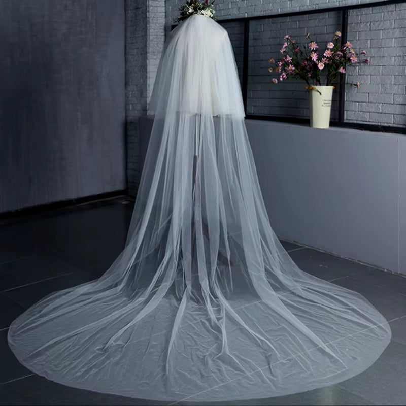 Simple Cut Edge Bride Cathedral Wedding Veil 