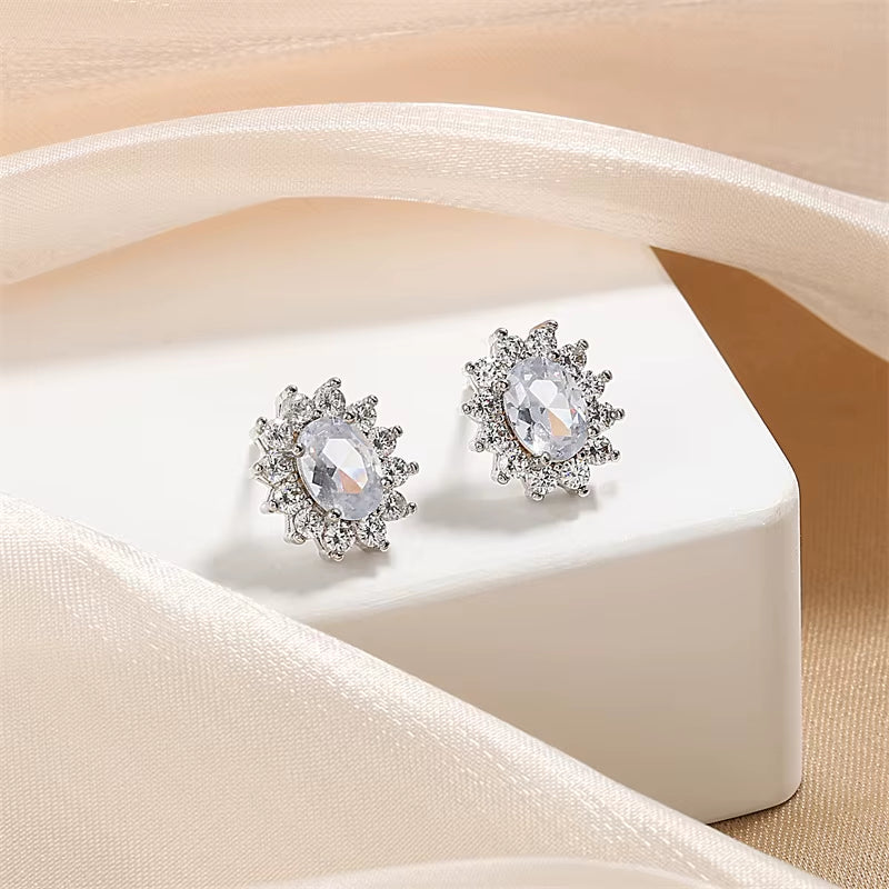 Oval White Stone Earrings Wholesale Female Niche Light Luxury High-Grade Exquisite Earrings