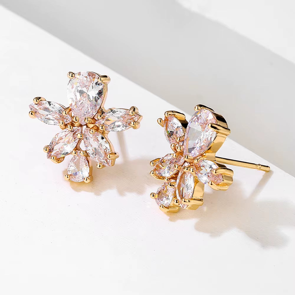 Korean Niche Design Fashion Simple Flower Earrings Small Broken Ice Flower Zircon Earrings