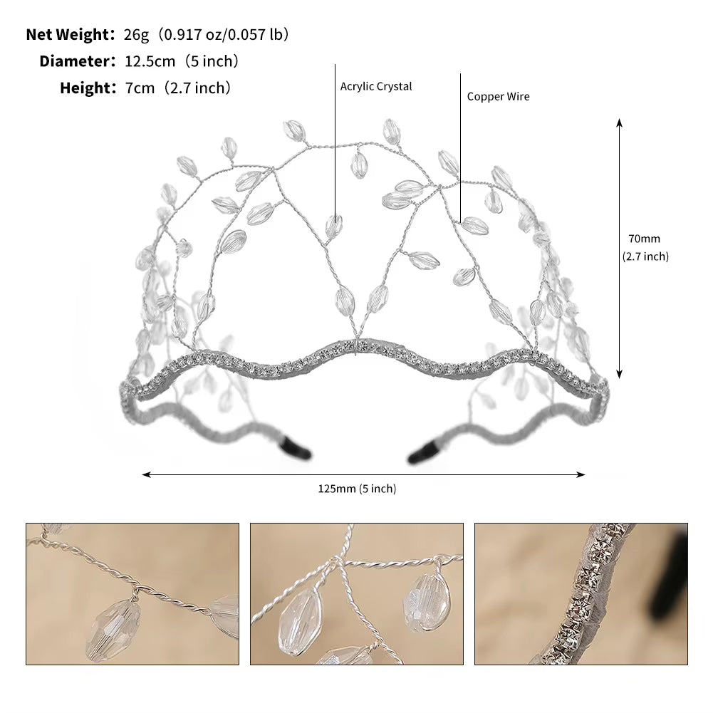 Handmade Crystal Beaded Squiggle Bridal Mesh Headband Middle East Girls Hairband