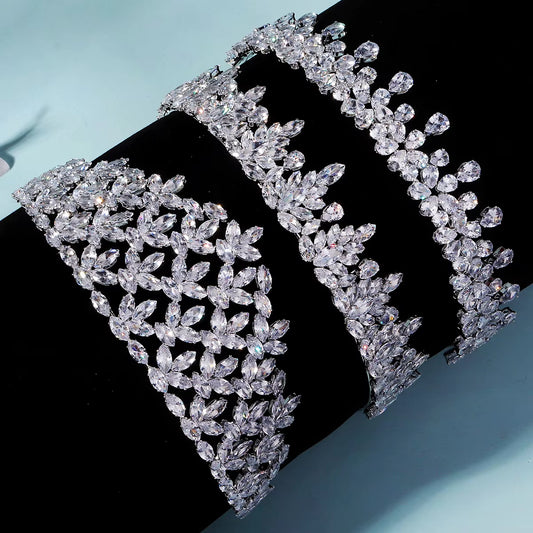 Luxury Cubic Zircon Crown Wedding Accessories for Bride Bridal Headdress Tiara Women Jewelry