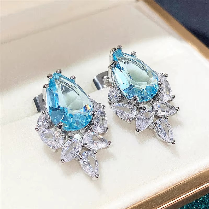 Super Shiny Zirconia Stud Drop Earrings Women'S Jewelry Heart Star Shape Earrings Girls Accessories