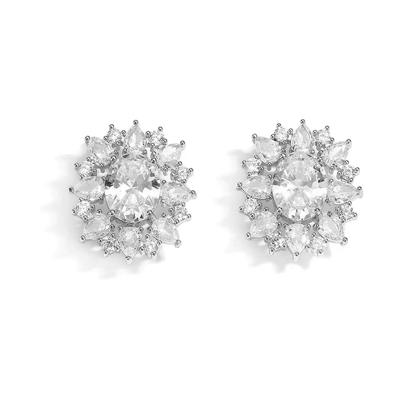 Crystal Rhinestone Cluster Stud Earrings Bling Drop Dangle Earrings Bridal Wedding Earrings for Women Girls