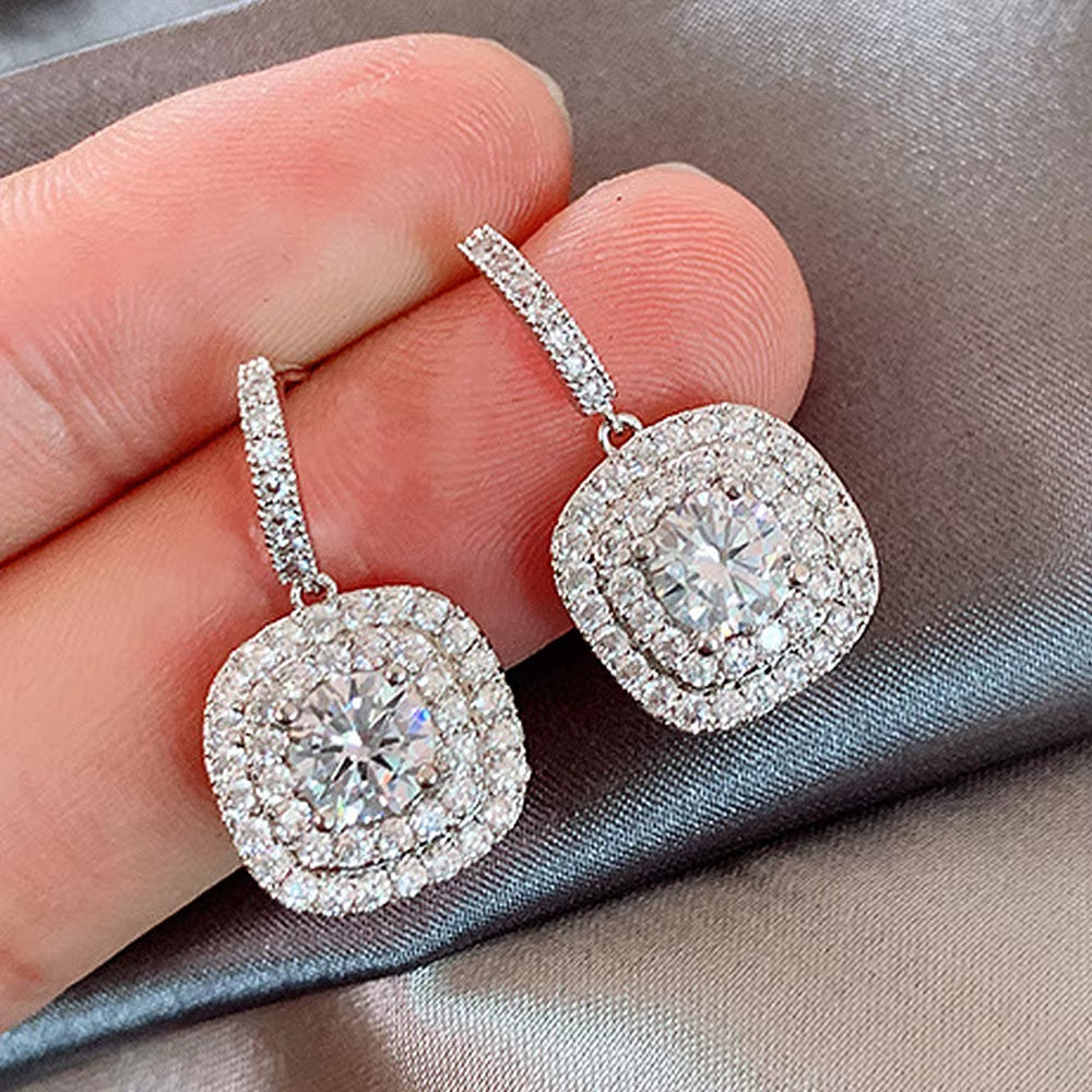 Full of Diamond Micro-Set Earrings High-Grade Sense Light Luxe Zircon Earrings Delicate Cold Air Quality Earrings Female