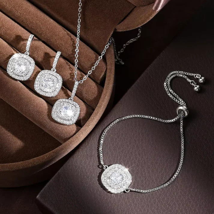 High-Grade Jewelry Set – Simple Necklace, Bracelet, and Earrings, Light Luxury Bridal Accessories