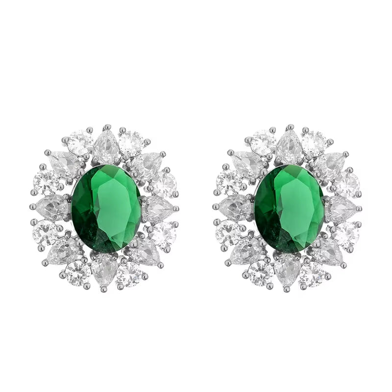 Luxury Copper Jewelry Emerald Water Drop Zircon Fashion Wedding Studs Gemstone Drop Earrings for Women