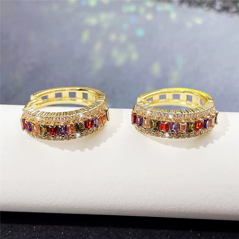 Ins New Fashion Minority Color Zircon Ear Buckle Female Brass Gold Plated Simple Ear Ring