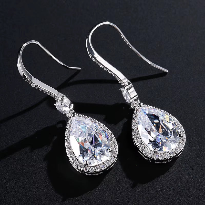 Temperament Light Luxury Classic Retro Long Drop Earrings Female Inlaid Zircon Bride Wedding Earrings