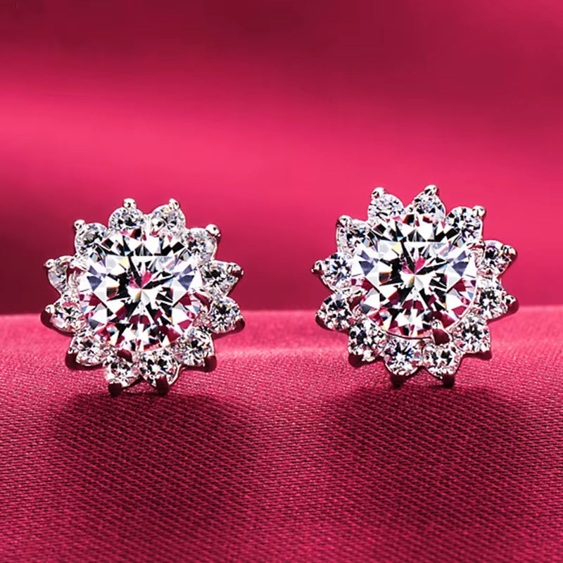 Hot Selling Simple Light Luxury Style Flowers Full of Diamond Earrings Korean Snowflake Micro-Inset Zircon Earrings