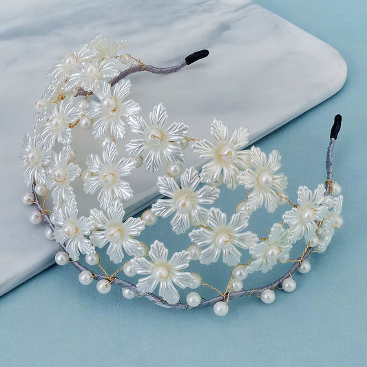 Fashion Mesh Hairband Handmade Pearl Girls Acrylic Flower Headband Headpieces Bridal Yiwu Hair Accessories Wholesale