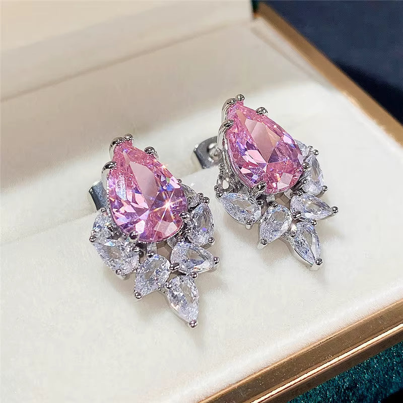 Super Shiny Zirconia Stud Drop Earrings Women'S Jewelry Heart Star Shape Earrings Girls Accessories