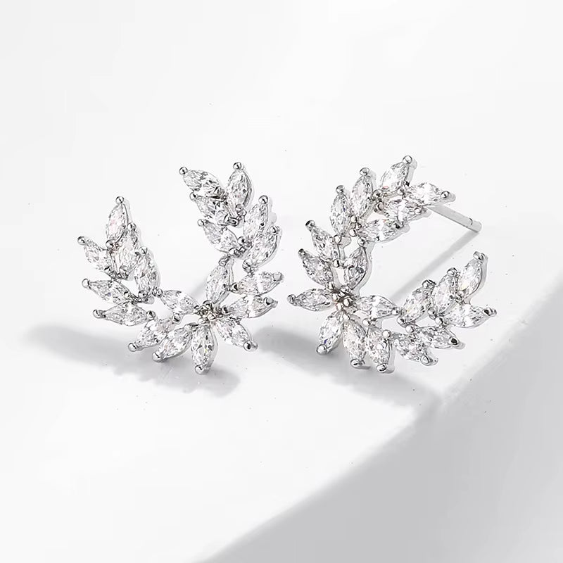 Fashion Small Fresh Exquisite Flower Earrings Full Set Zircon Earrings Bride Jewelry