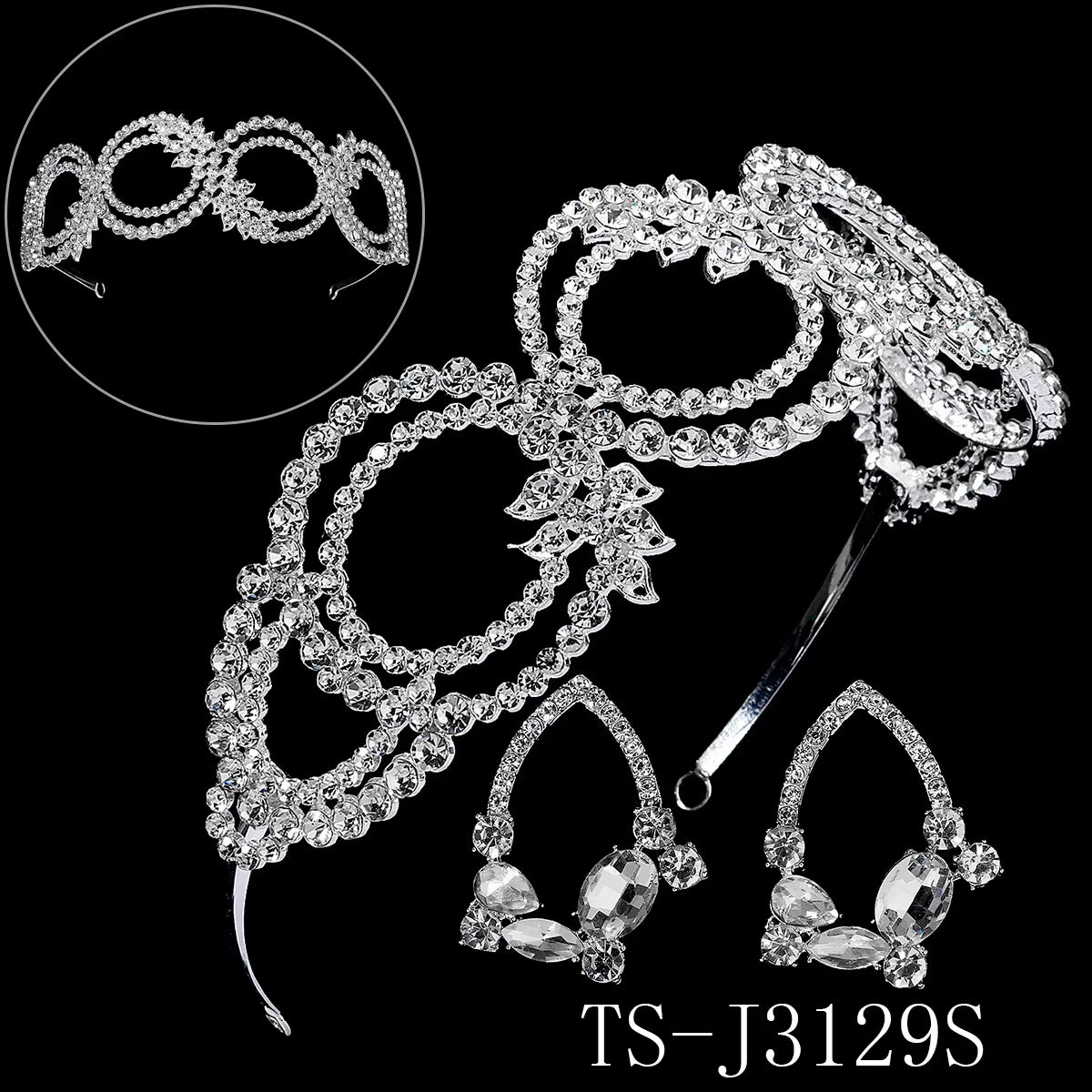 3Pcs/Set Rhinestone Wedding Bridal Jewelry Set Crown Earrings Set for Women Party