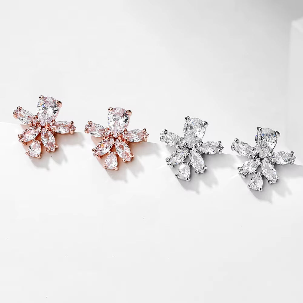 Korean Niche Design Fashion Simple Flower Earrings Small Broken Ice Flower Zircon Earrings