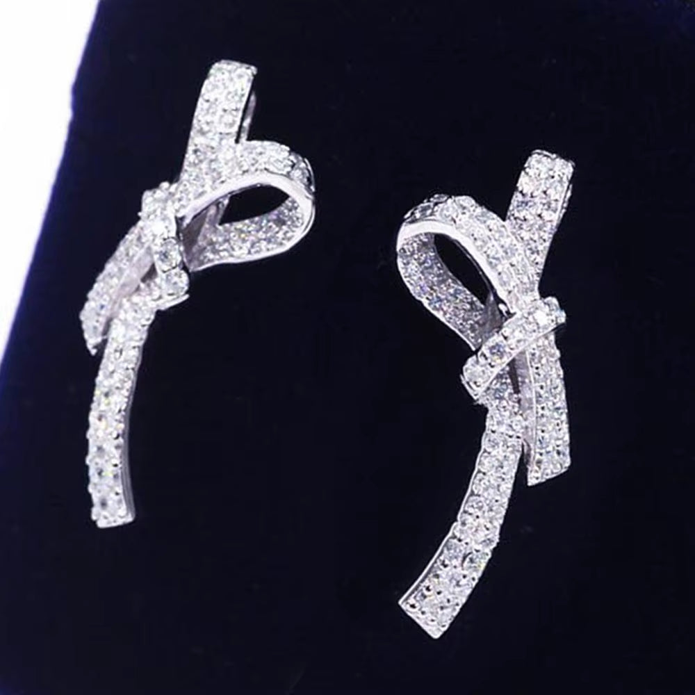 The Same Earrings New Bow Light Luxury Wind Earrings Female Full of Zircon Earrings in Stock