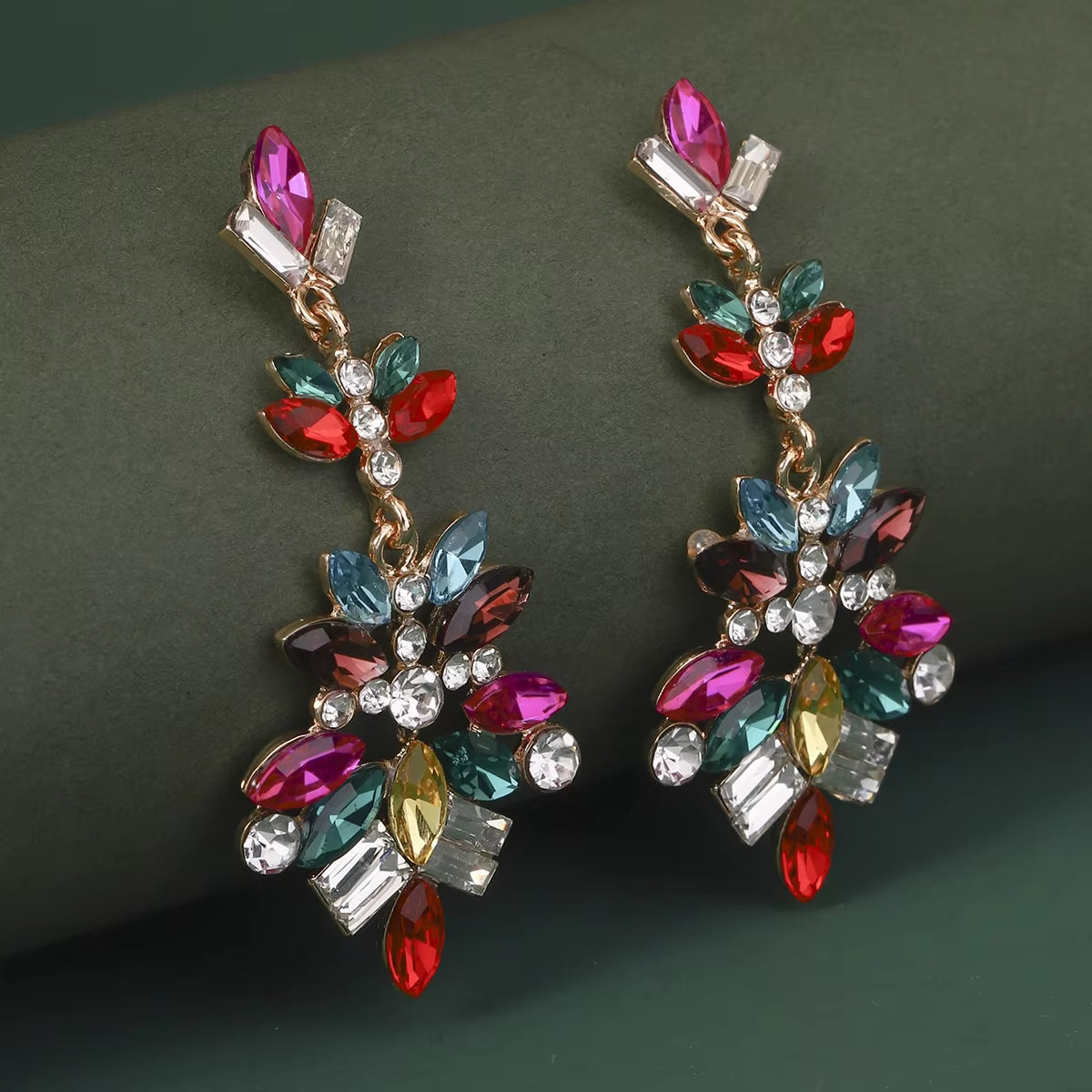 Colorful Carnival Personalized Fashion Rhinestone Wedding Earrings Jewelry for Women Brides