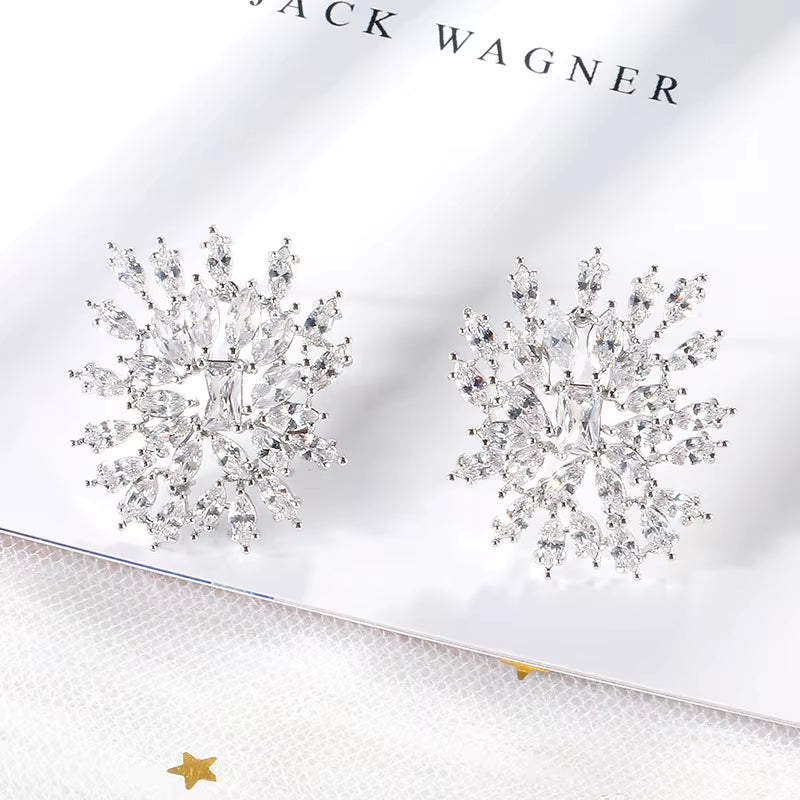 Europe and the United States Fashion Sparkling Diamond Blooming Flowers Zircon Ladies Earrings