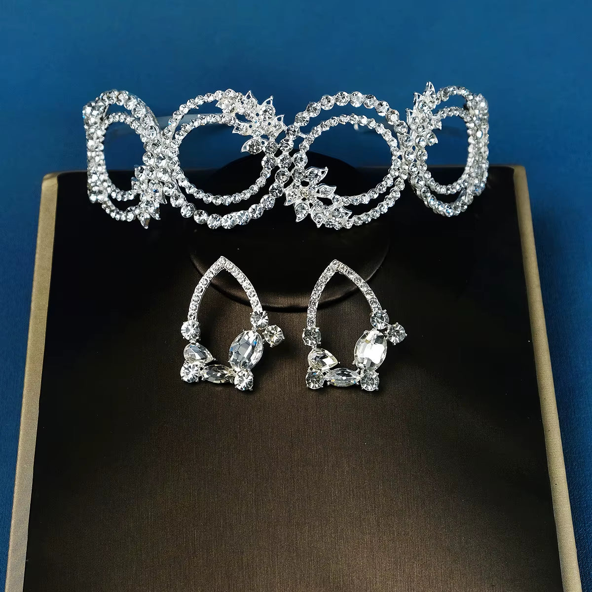 3Pcs/Set Rhinestone Wedding Bridal Jewelry Set Crown Earrings Set for Women Party