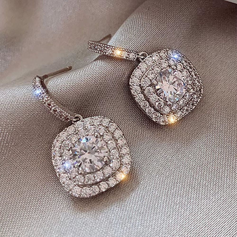 Full of Diamond Micro-Set Earrings High-Grade Sense Light Luxe Zircon Earrings Delicate Cold Air Quality Earrings Female