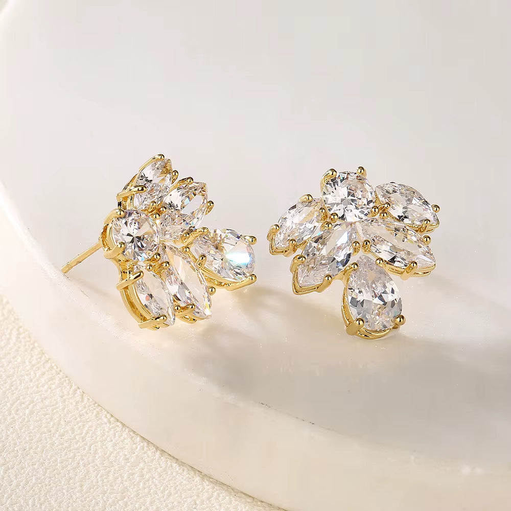 Luxury Super-Flash Horse-Eye Zircon Earrings Female Exquisite Small Personality Match Earrings