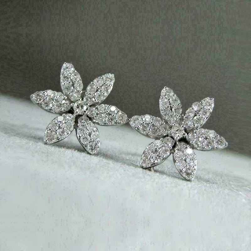 Cute Snowflake Stud Flower Zircon Custom Bridal Crystal Earrings Elegant Fashion Fine Jewelry Wedding Earring Women