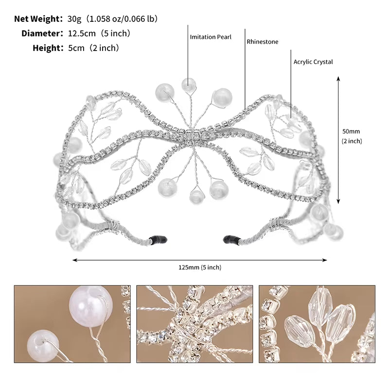 Handmade Crystal Beaded Squiggle Bridal Mesh Headband Crown