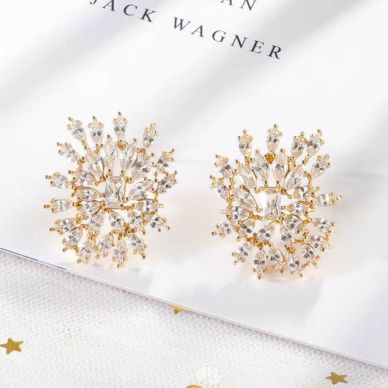 Europe and the United States Fashion Sparkling Diamond Blooming Flowers Zircon Ladies Earrings