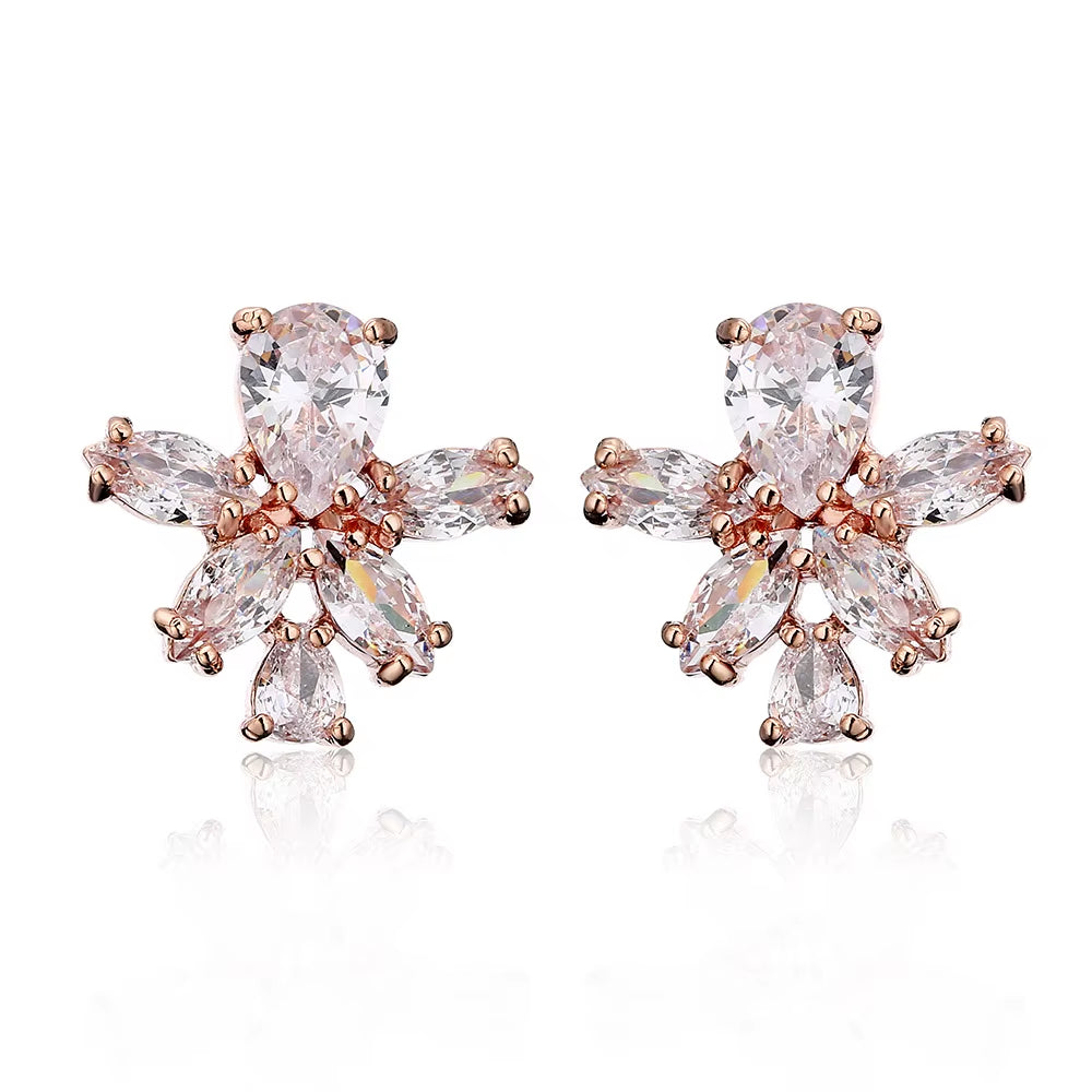 Korean Niche Design Fashion Simple Flower Earrings Small Broken Ice Flower Zircon Earrings