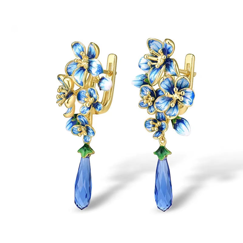 Water Drop-Shaped New Full Diamond Drop Earrings Blue Bride Luxury Zircon Earrings