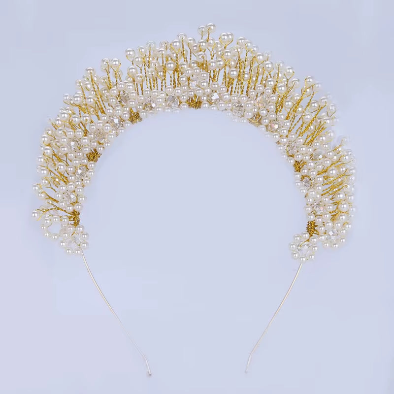 High Quality Bridal Hair Ornament Heavy Beaded Flower Headband Hair Jewelry Accessories