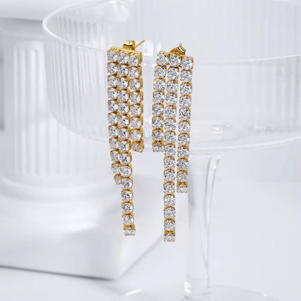 New Tassel Earrings Fashion Stainless Steel Zircon Earrings High-Grade Quality Women'S Titanium Steel Earrings