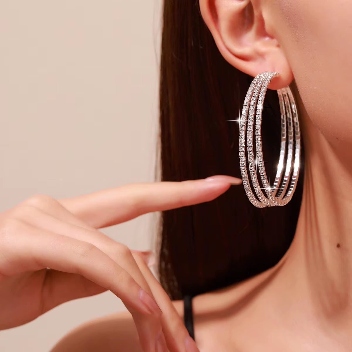 Hyperbole Large Rhinestone Hoop Earrings for Bride Wedding Party Banquet Bridal Jewelry Girls Accessories