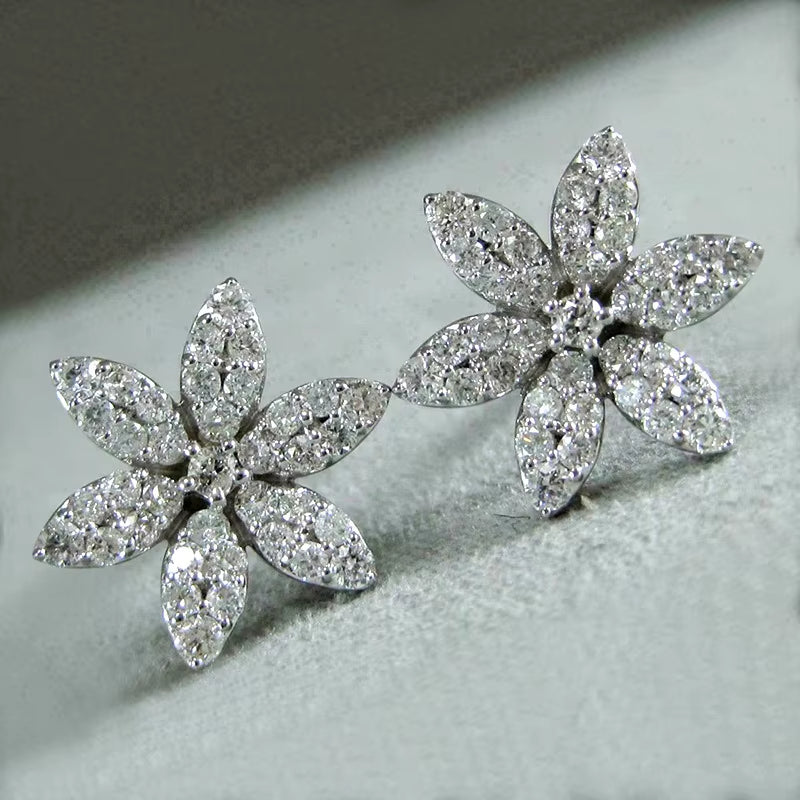 Cute Snowflake Stud Flower Zircon Custom Bridal Crystal Earrings Elegant Fashion Fine Jewelry Wedding Earring Women