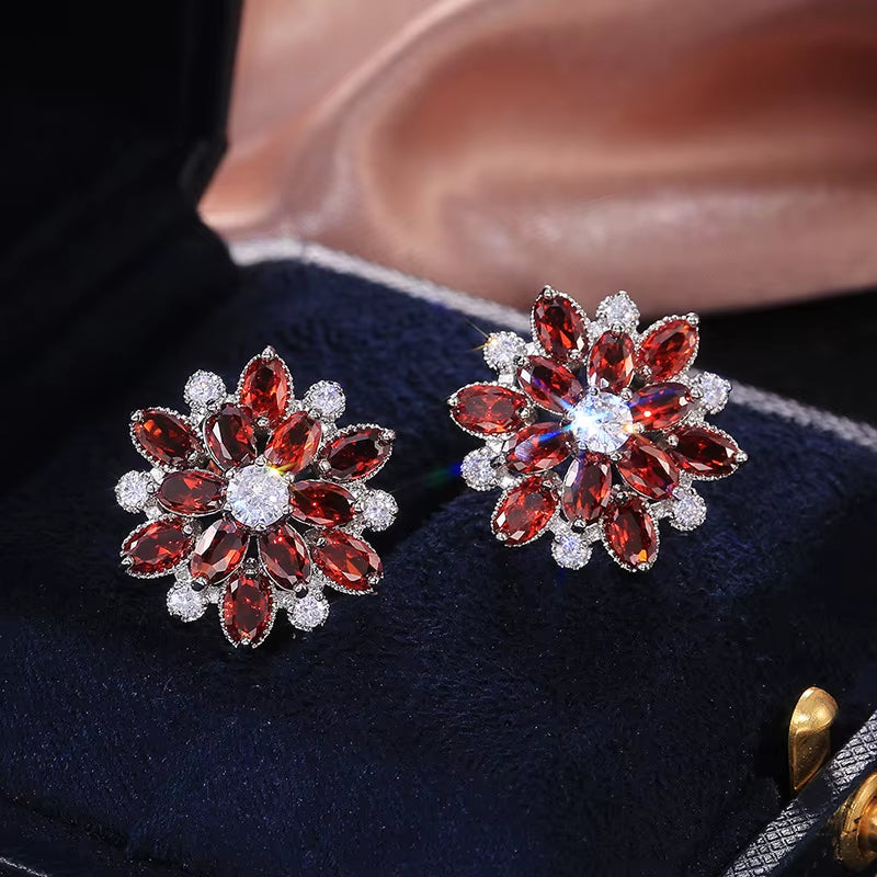 Wholesale Fancy Small Earrings Stud Woman Ladies Designs for Party Girls Luxury Sunflower Double Zircon Women'S Earrings